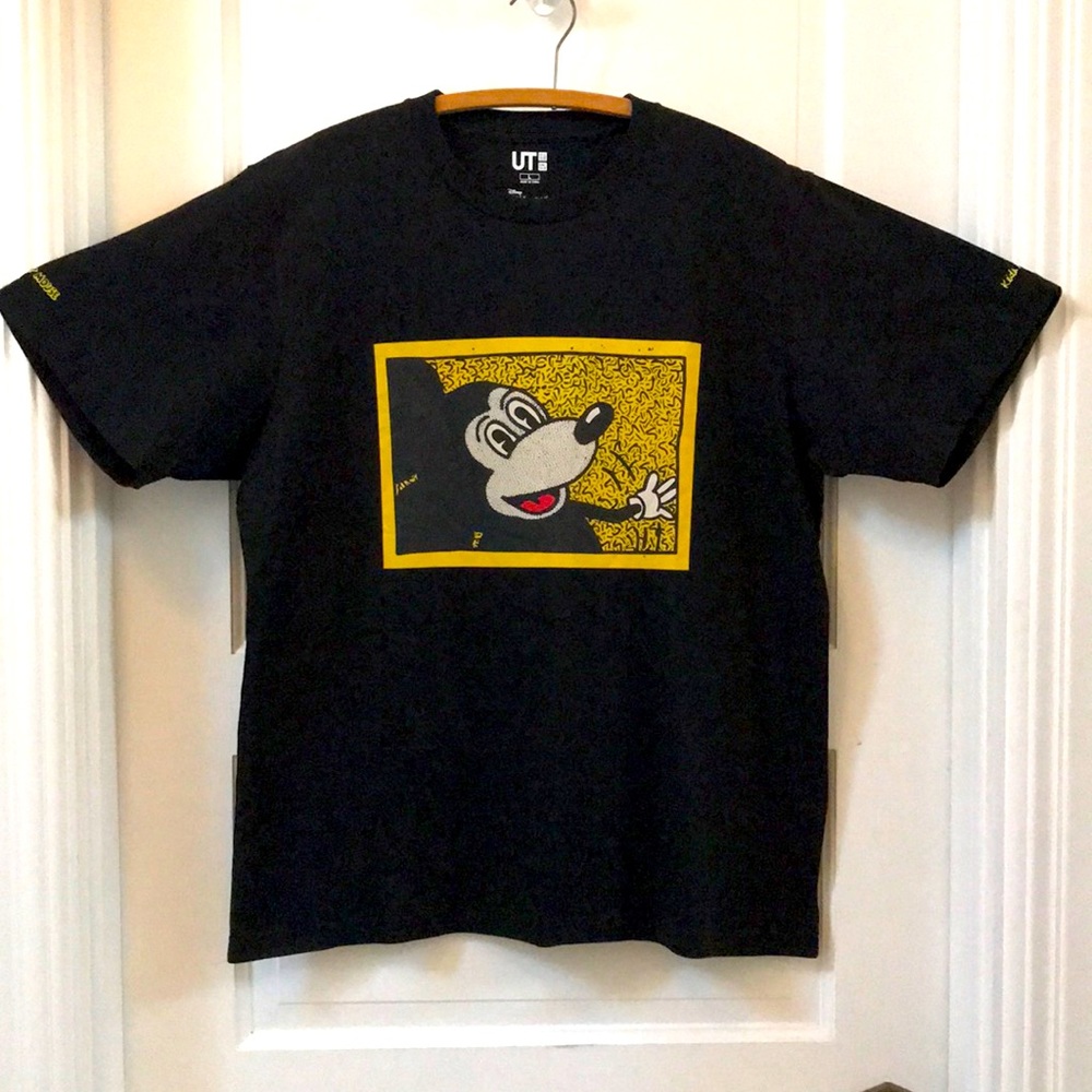 NWOT Keith Haring T-shirt sz Large Mickey Mouse drawing on black cotton Cartoon